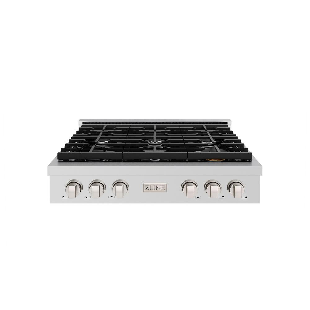 ZLINE 36 Inch Stainless Steel 6-Burner Gas Rangetop with Porcelain Cooktop - Professional Grade Stove for Home Kitchen, Restaurant & Commercial Use (Model SRT36)