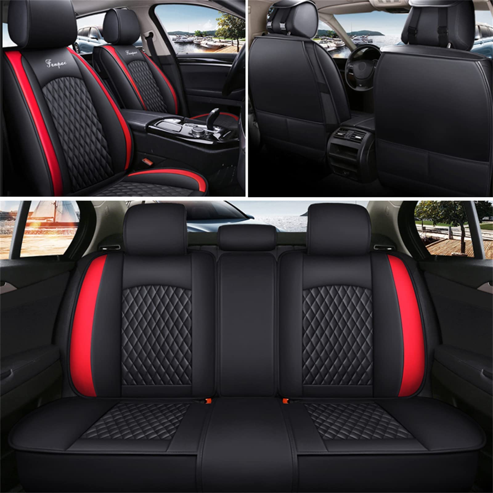 Waterproof Leather Car Seat Covers Full Set for Infiniti QX55 2021 - Front & Rear Seat Protectors (Black Red) | Durable & Comfortable | Perfect for Road Trips, Daily Commuting & Car Interior Protection | Ideal for Family Travel, Work Commutes & Pet Protection