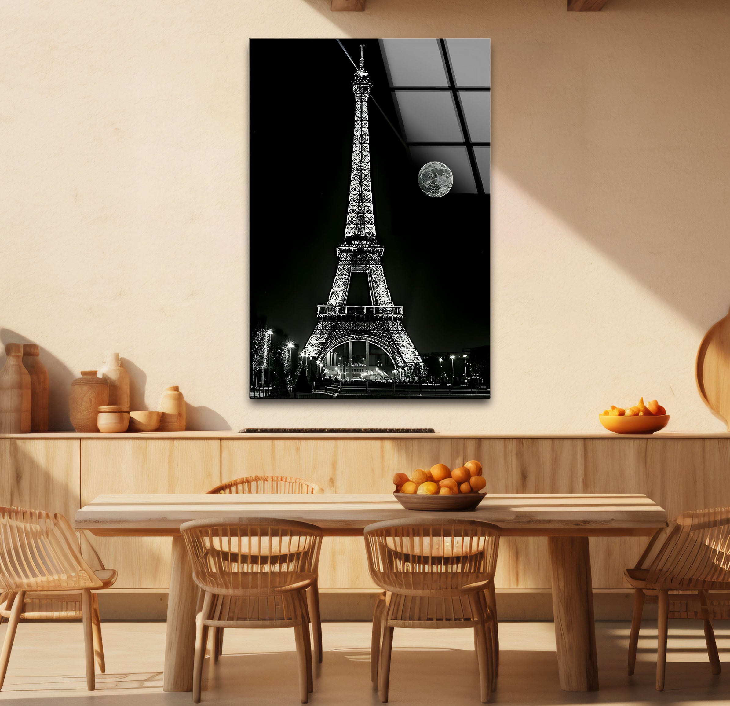 Elegant Black and White Eiffel Tower Glass Wall Art - Parisian Home Decor for Living Room, Bedroom & Office