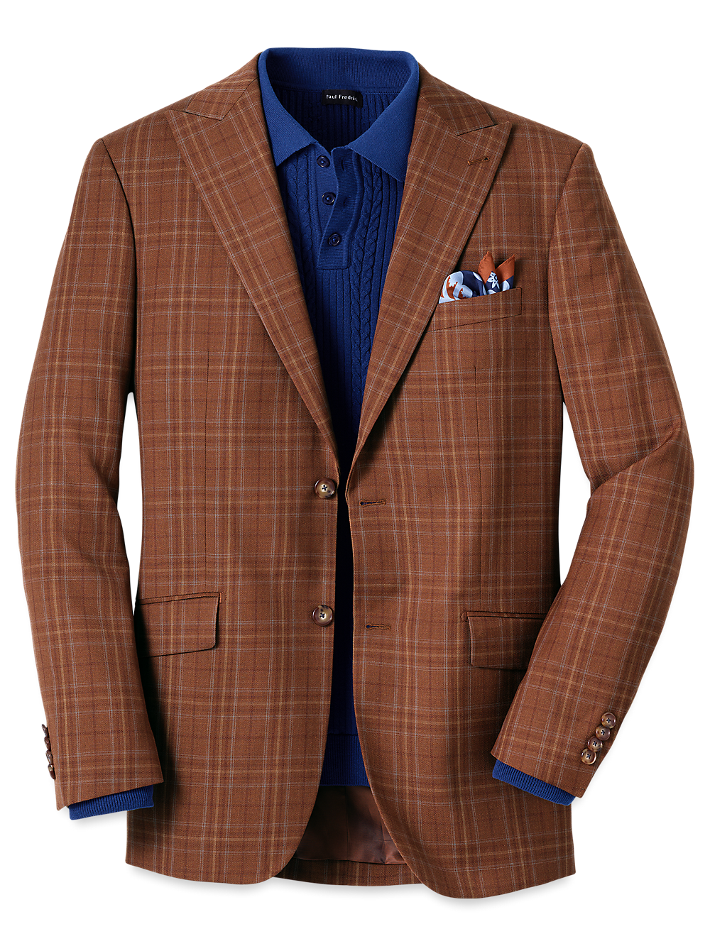 Men's Wool Plaid Single Breasted Peak Lapel Blazer - Copper Checkered Pattern | Formal Business Suit Jacket for Office, Wedding & Special Occasions