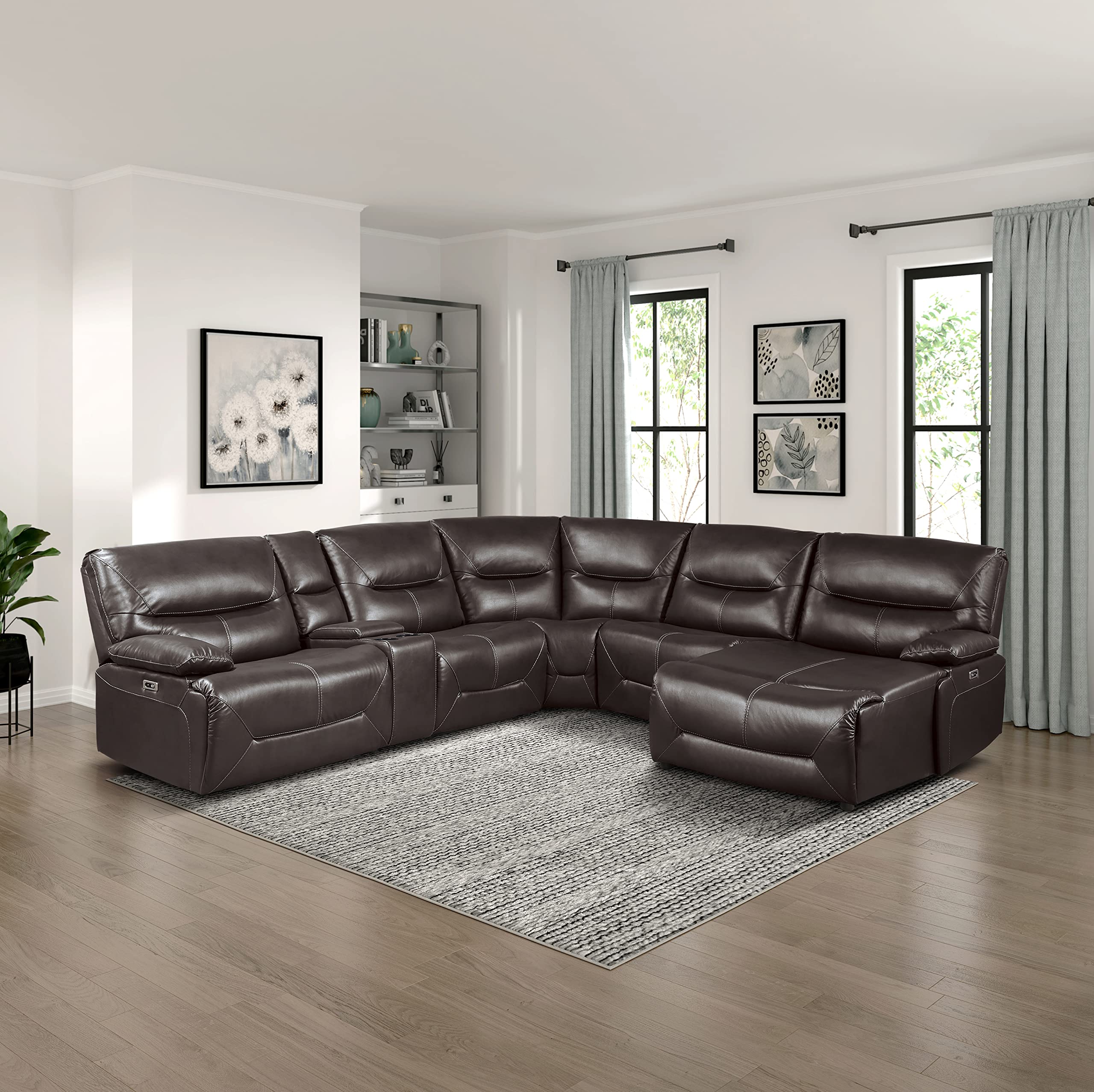 Lexicon Jenkins Power Wall-Hugger Reclining Sectional Sofa with Right Chaise in Brown - Perfect for Living Rooms, Home Theaters, and Small Spaces