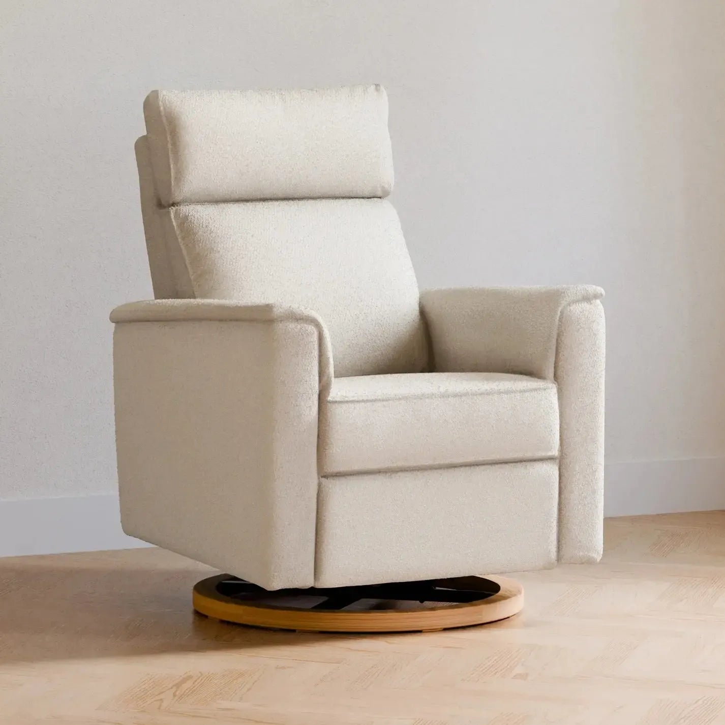 Monogram by Namesake Willa Power Recliner with Adjustable Headrest - Ivory Boucle Fabric & Wood Base (Exclusive) - Perfect for Living Room, Home Theater & Relaxation