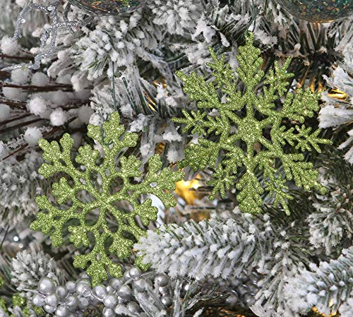 40Pcs Lime Glitter Snowflake Ornaments - Christmas Tree Decorations with 197