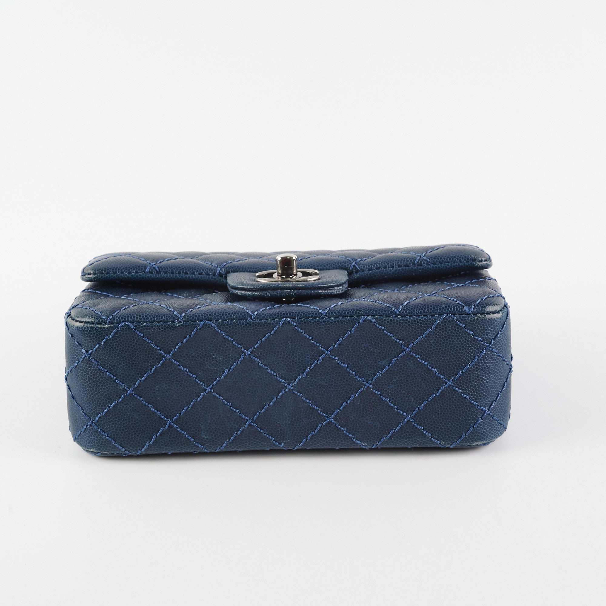 Chanel Mini Rectangular Flap Bag in Blue Caviar Leather - Perfect for Evening Out & Special Occasions
