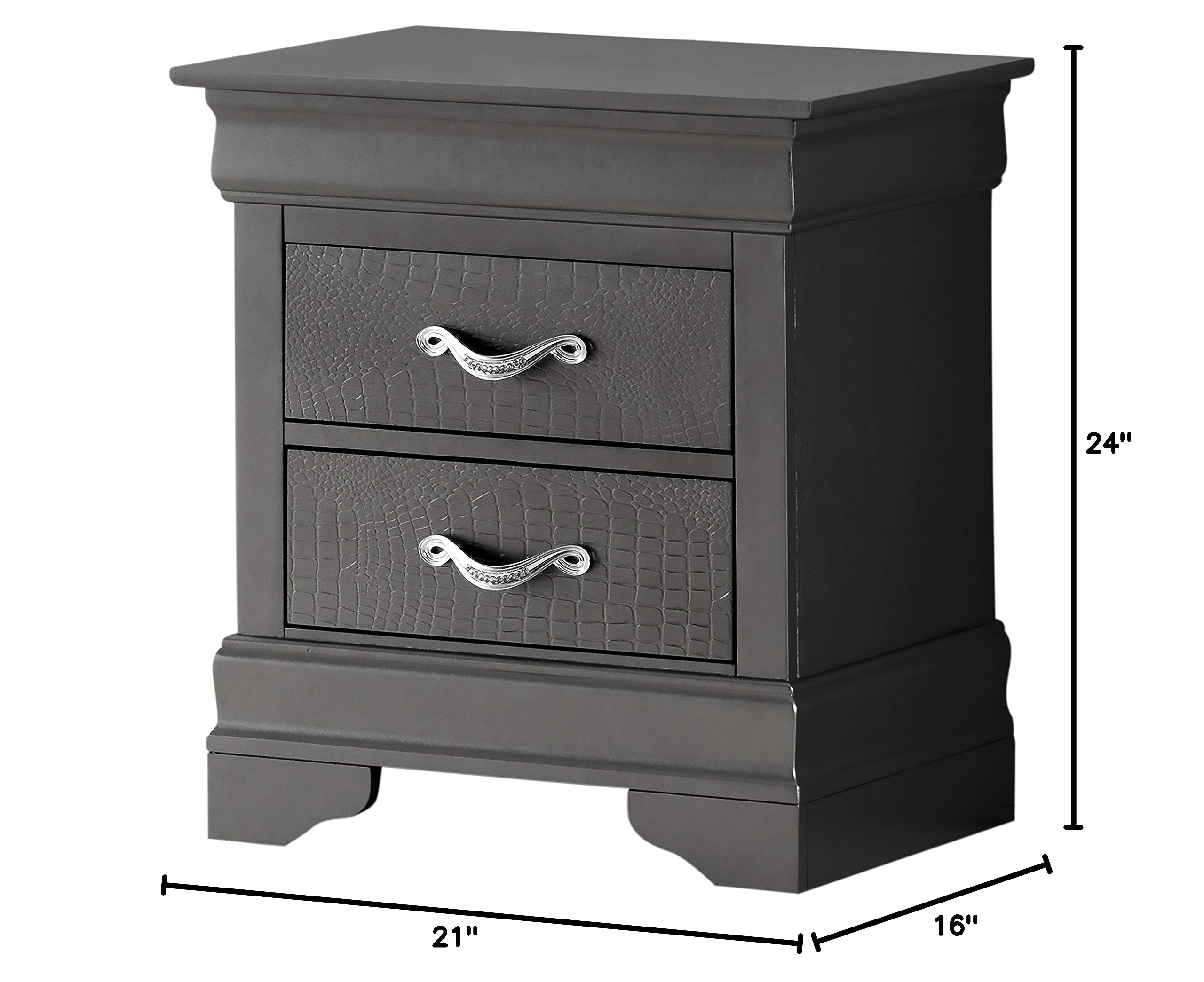 Lorana 2-Drawer Nightstand in Charcoal - Modern Bedside Table with Storage for Bedroom, Living Room & Office - Solid Wood Night Stand with Smooth Gliding Drawers