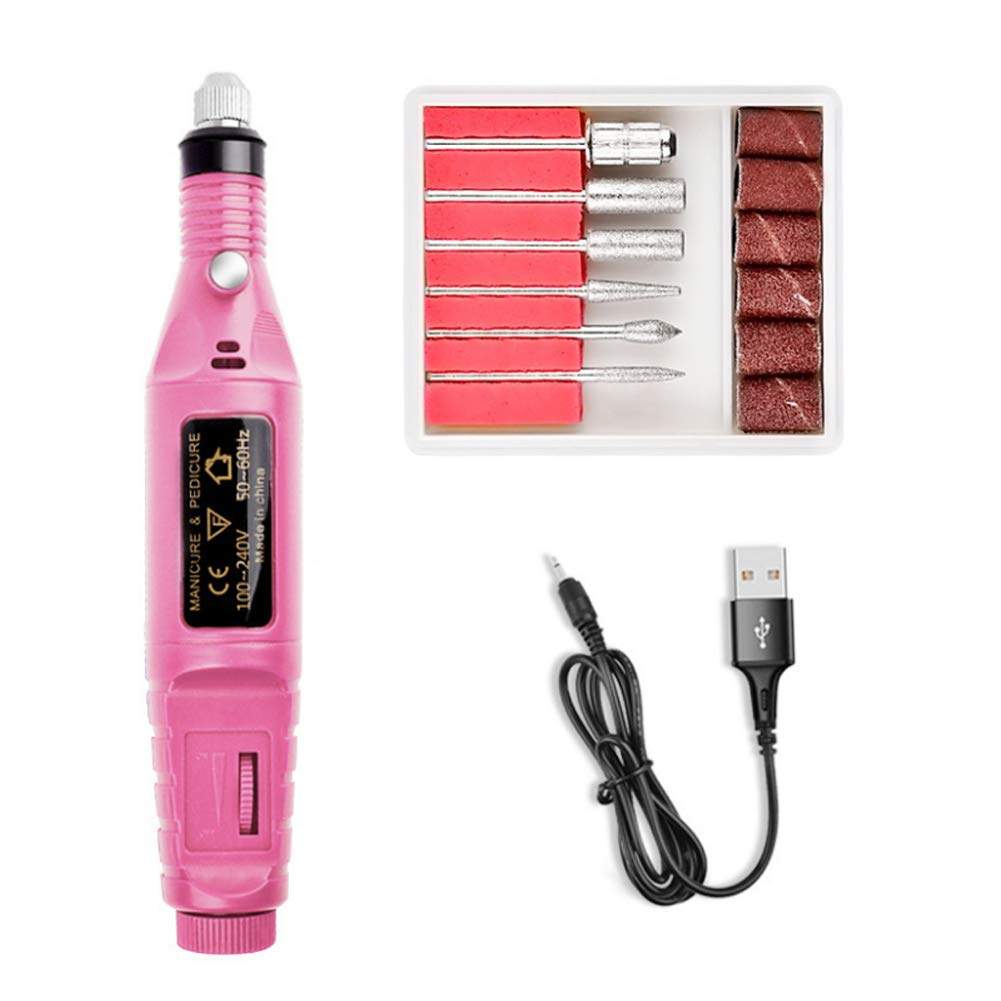 Professional Electric Nail Drill Kit - Portable Acrylic Nail Tools for Manicure & Pedicure, Pen-Shaped Nail Polisher with Multiple Attachments for Home & Salon Use (Pink) - Perfect for Nail Art, Gel Polish Removal & Toe Nail Care