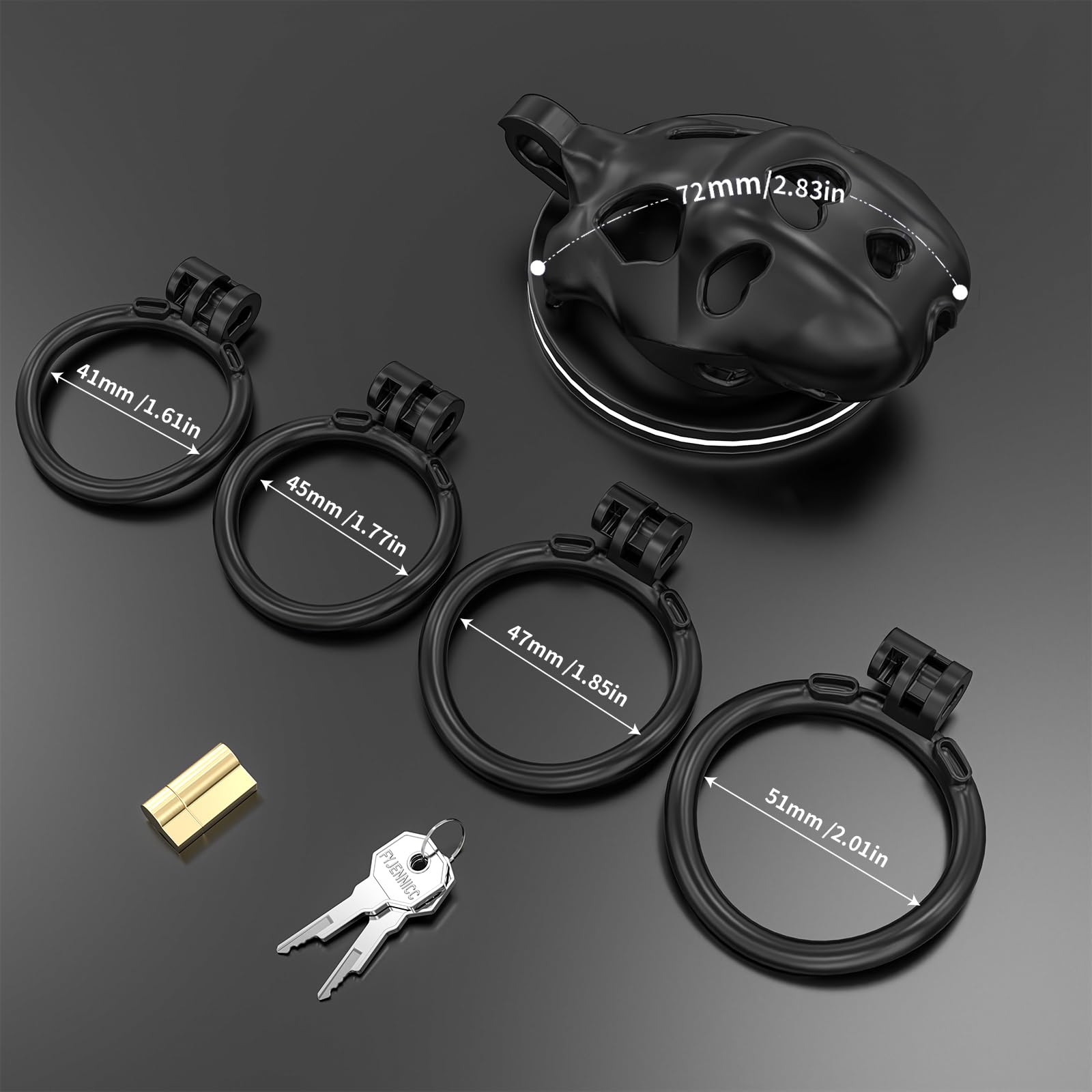FYJENNICC Love 1.0 Chastity Cage - Lightweight Resin Male Chastity Device with Invisible Lock, 4 Adjustable Rings for Comfort - Beginner-Friendly Bondage Gear for Men - Adult Sex Toy (Black, Nano) - Perfect for BDSM, Couples Play & Long-Term Wear