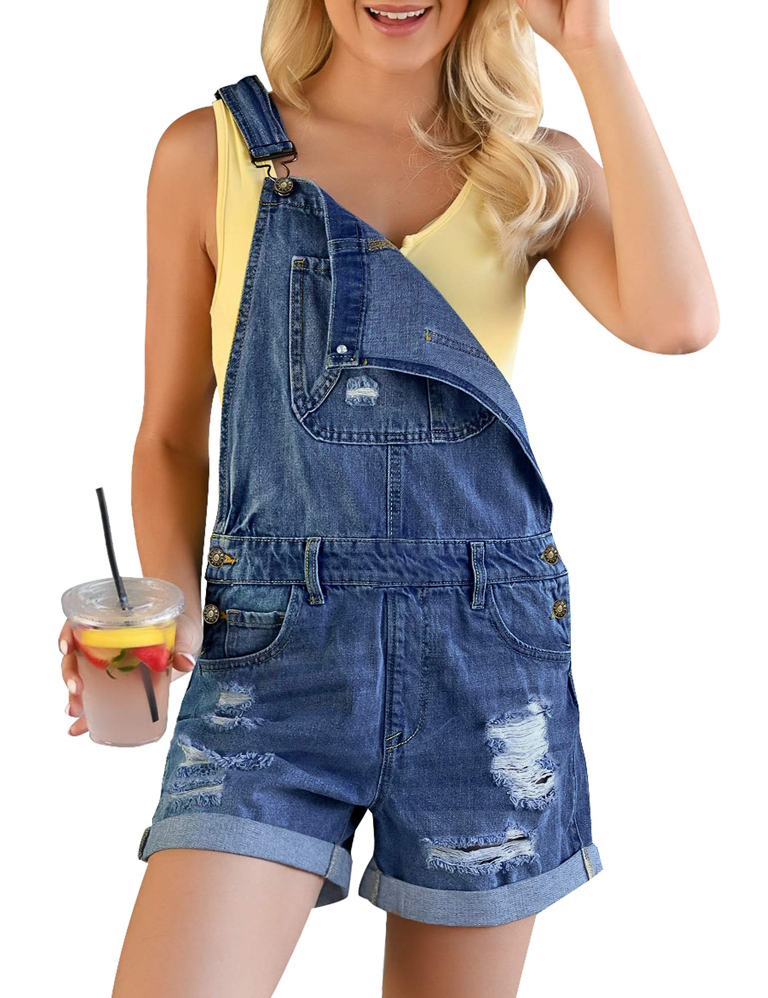 GRAPENT Women's Ripped Denim Shortalls - Adjustable Straps Bib Overalls Jean Shorts for Women | Casual Summer Outfits, Music Festivals & Streetwear Fashion