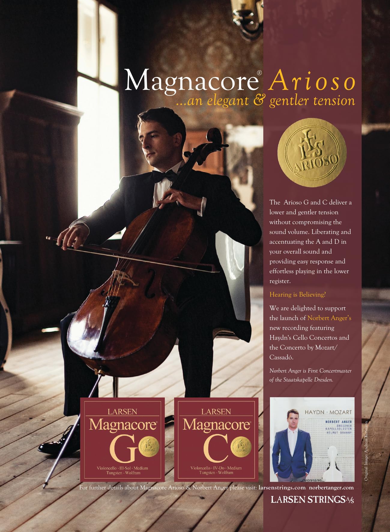 Premium LARSEN STRINGS Magnacore G Wolfram Arioso Cello Strings - Professional Quality for Concert & Studio Performance
