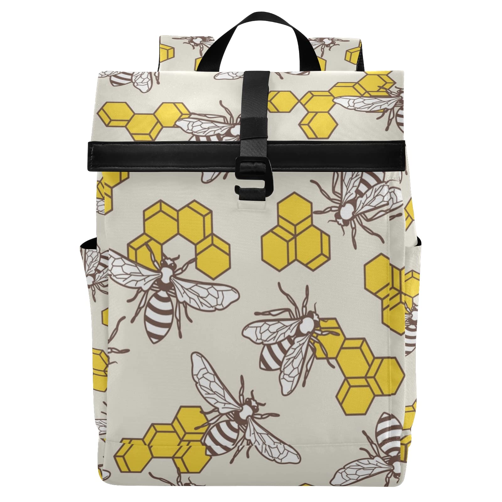 Waterproof Travel Laptop Backpack with USB Charging Port - Honey Bee Roll Top Design for College, School & Commuting - Fits 15.6 Inch Notebook - Perfect for Men & Women (228br2e) - Ideal for Business Trips, Campus Life & Daily Commute