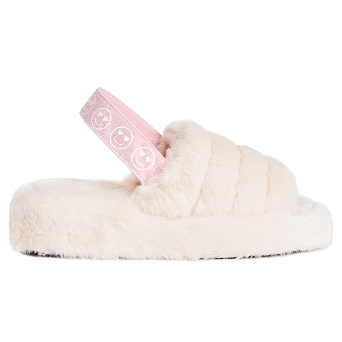 Fetti Smile Strap Slippers - White Fur Slippers for Women, Bachelorette Party Decor, Bridesmaid Gifts, Birthday Party Favors | Perfect for Girls Night, Wedding Showers & Sleepovers