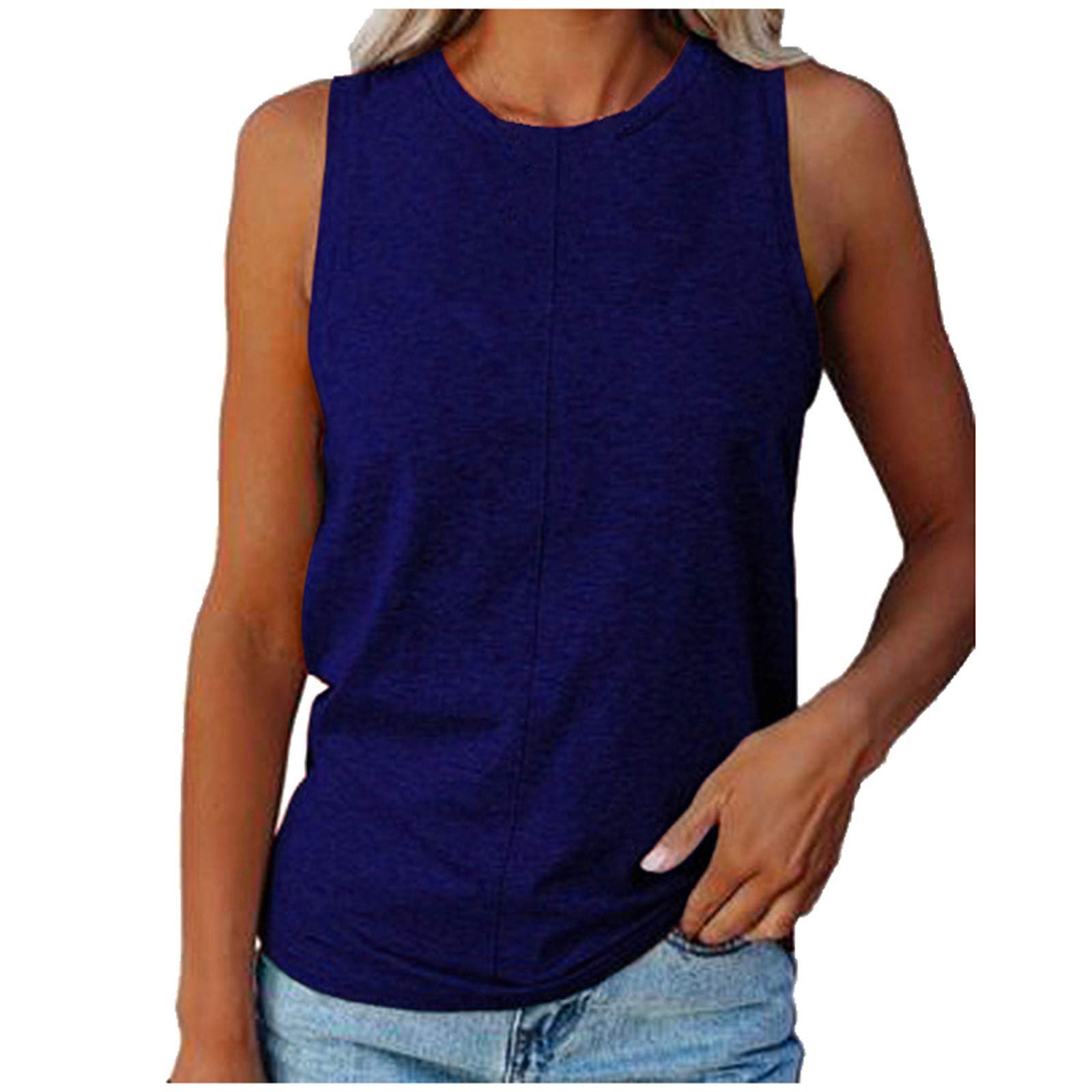 Women's Casual Sleeveless Round Neck Solid Color Tank Tops - Comfortable Stretch Fit Summer Vest Tops for Gym, Yoga, Beach & Everyday Wear