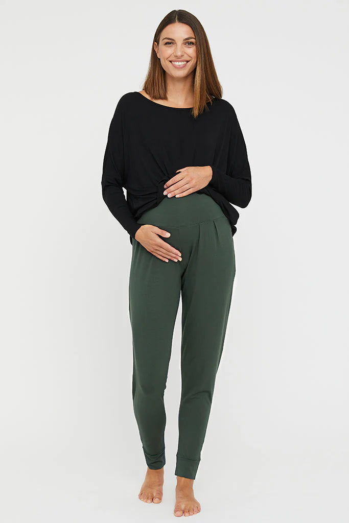 Eco-Friendly Bamboo Slouch Pants for Women - Soft & Comfortable Forest Green Lounge Pants | Perfect for Yoga, Meditation, and Relaxing at Home