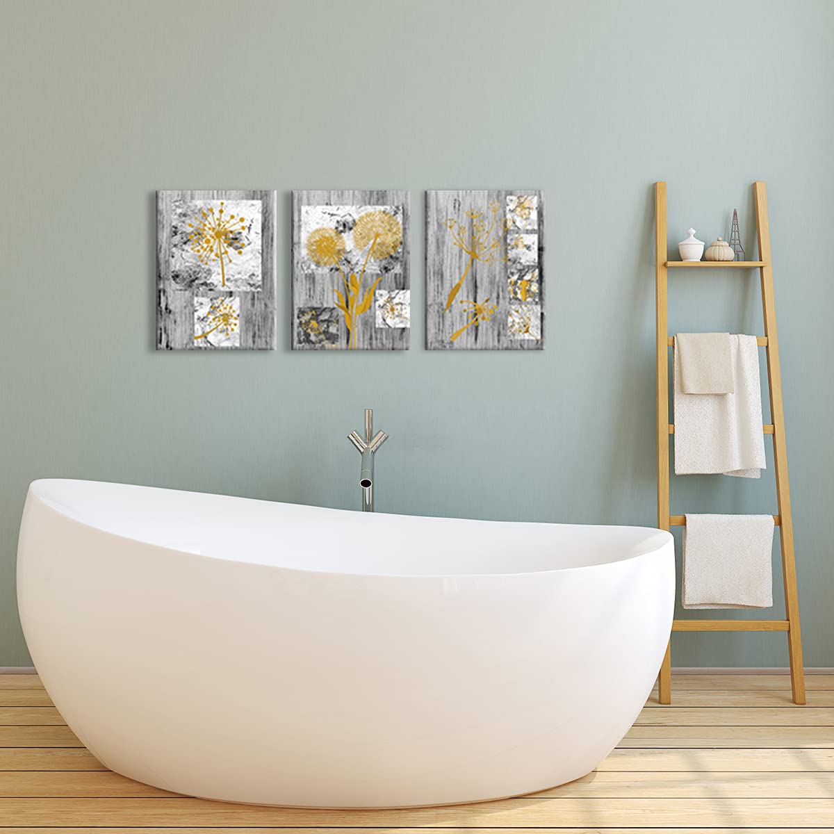 Kalormore Abstract Yellow Flowers Canvas Wall Art - Dandelion Painting Giclee Prints with Rustic Grey Background - Floral Home Decor for Living Room, Bedroom & Office