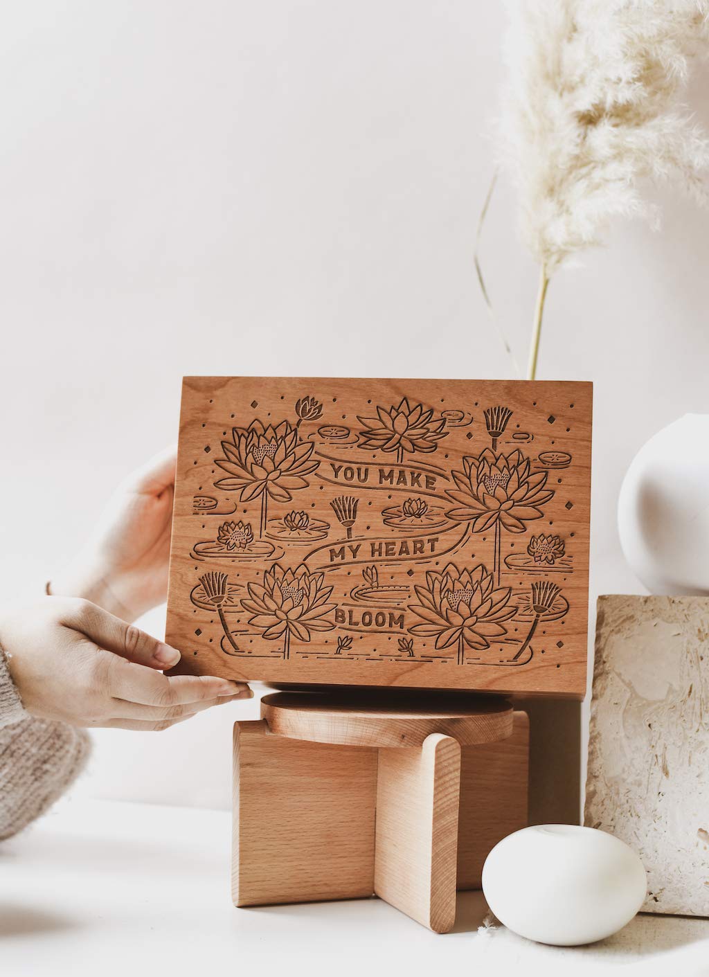 You Make My Heart Bloom Personalized Wood Keepsake Box - Custom Engraved Gift for Anniversary, Wedding, Baby Shower & Memory Storage - Perfect for Jewelry, Love Letters & Special Keepsakes