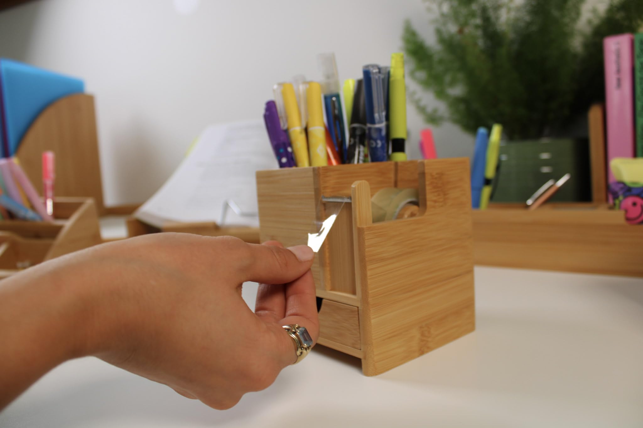 Desktop Organizer with Adhesive Tape Dispenser - Office Desk Accessories for Paper Clips, Pens & Stationery - Perfect for Home Office, School & Workspace Organization