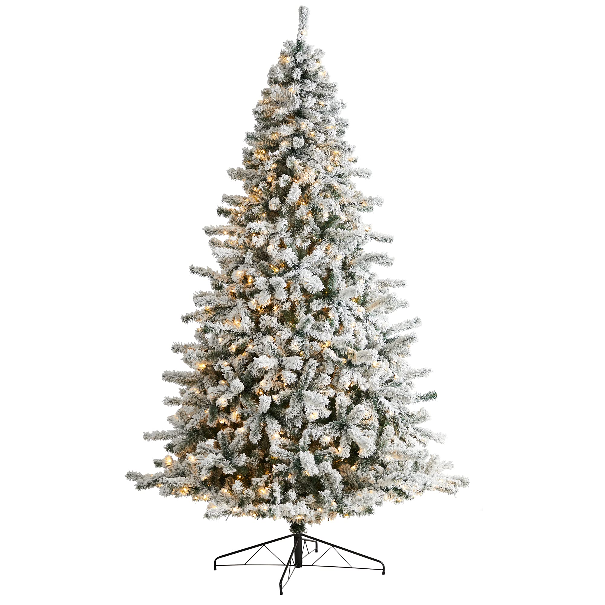 Nearly Natural 10ft Flocked Rock Springs Spruce Artificial Christmas Tree with 800 LED Lights & 1880 Bendable Branches | Premium Holiday Decor for Living Room, Office & Party