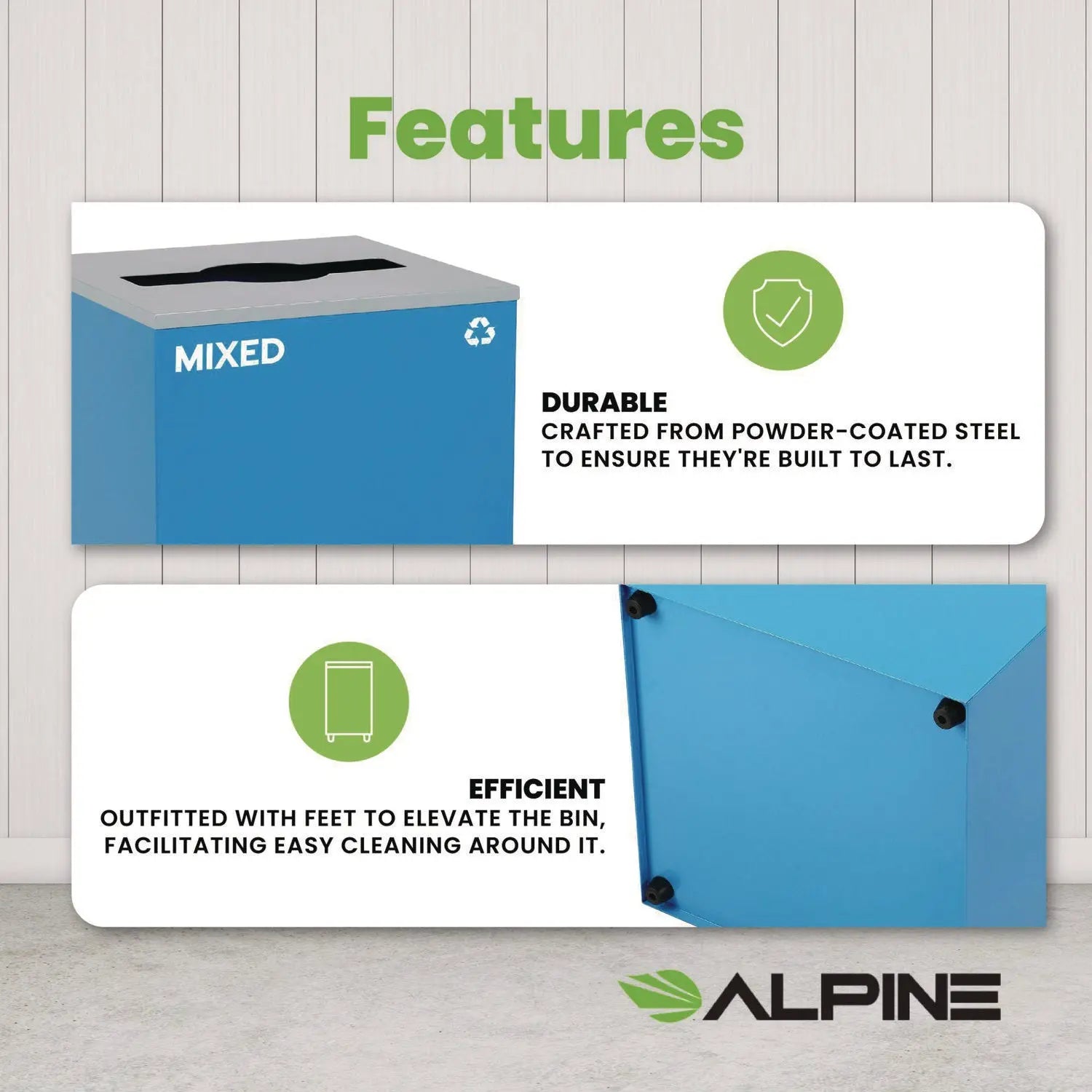 Alpine Industries 29 Gallon Steel Trash Can & Recycling Bin with Mixed Lid - Blue - Perfect for Kitchen, Office, Garage Waste Management