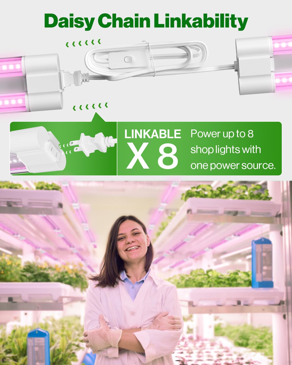 Sunco 8 Pack 2ft LED Grow Light - 20W Full Spectrum Plant Light for Seed Starting, Seedlings & Indoor Plants - Linkable Up to 8 Fixtures with Inline Switch (ETL Certified) - Perfect for Hydroponics, Greenhouses & Home Gardening