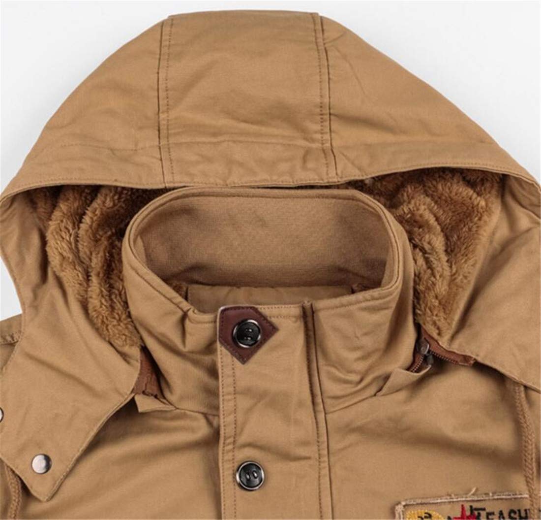 HZCX FASHION Men's Washed Cotton Fleece Lined Thick Winter Hooded Bomber Jacket - Warm Casual Outerwear for Cold Weather, Streetwear, and Outdoor Activities