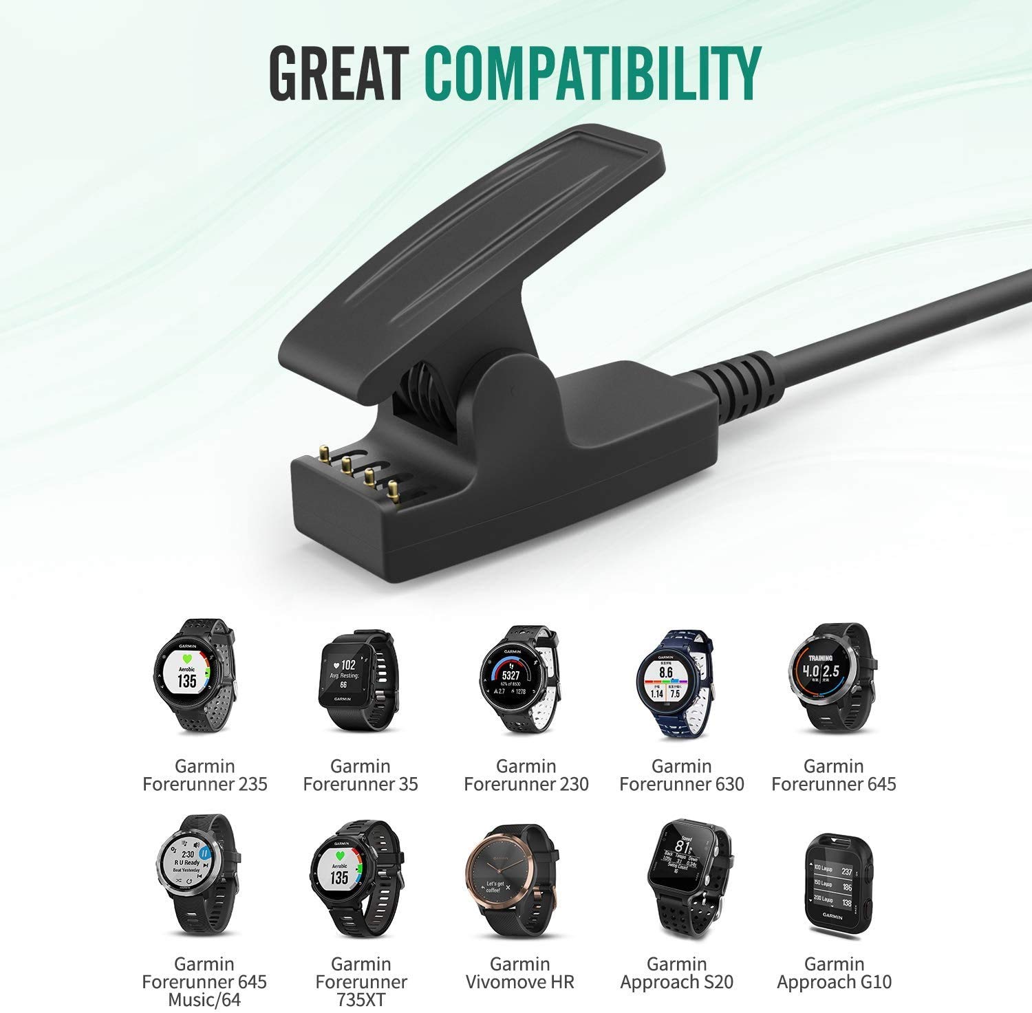 Original Garmin Charger Cable for Lily 2/vivomove HR/Trend - USB Replacement Charging Cord Compatible with Forerunner 230/235/630/35/645/735xt - Perfect for Travel, Workouts & Daily Charging