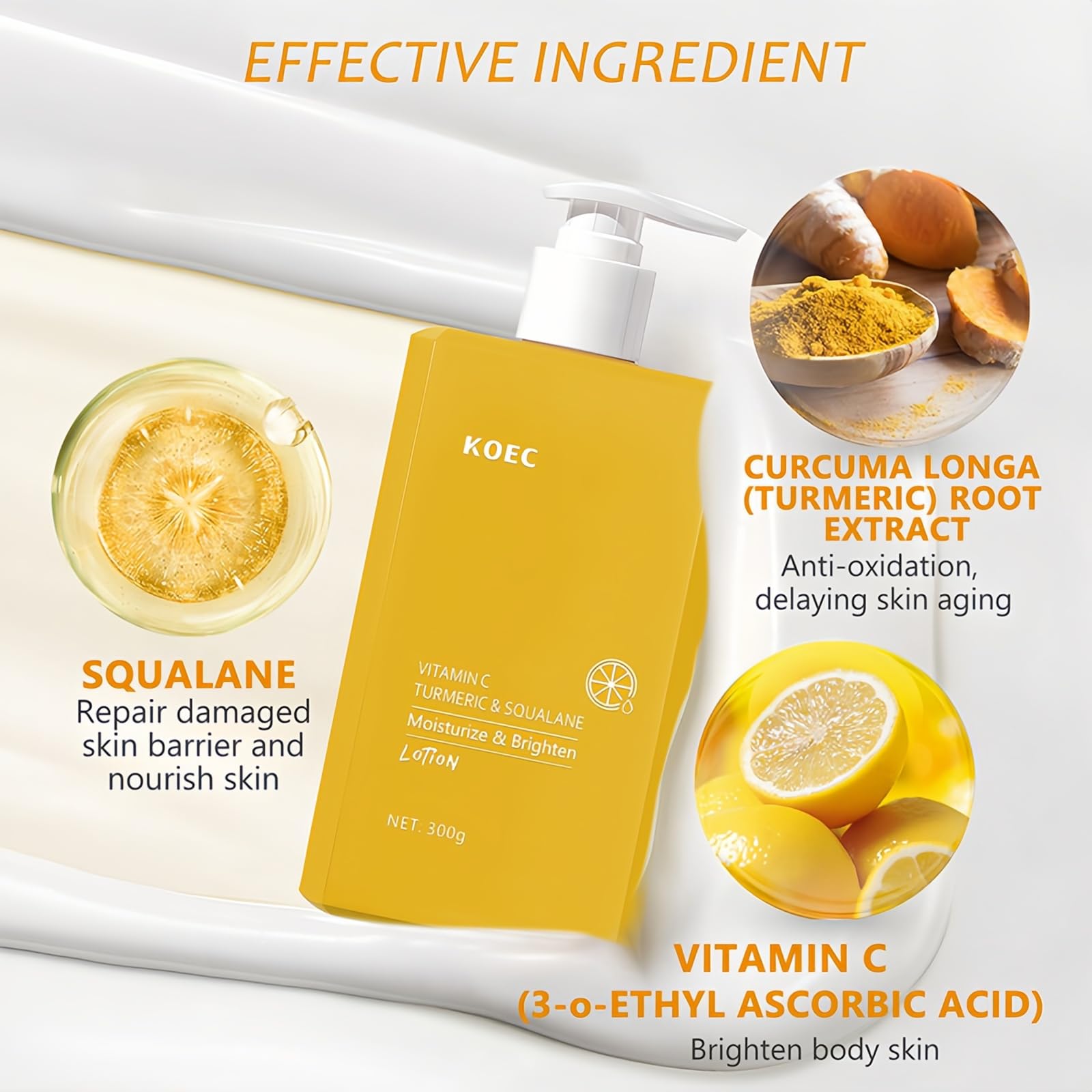 Turmeric & Vitamin C Body Lotion - 300ml Firming & Moisturizing Cream for Glowing Skin | 24-Hour Hydration, Non-Sticky Formula | Perfect for Daily Skincare Routine & Post-Workout Recovery