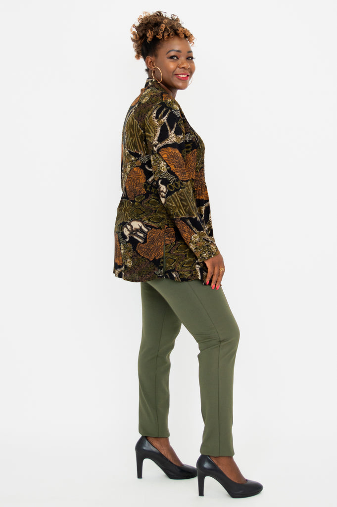 Elegant Long Sleeve Blouse with Elephant Print - Women's Fashion Top for Casual Wear, Office & Date Night
