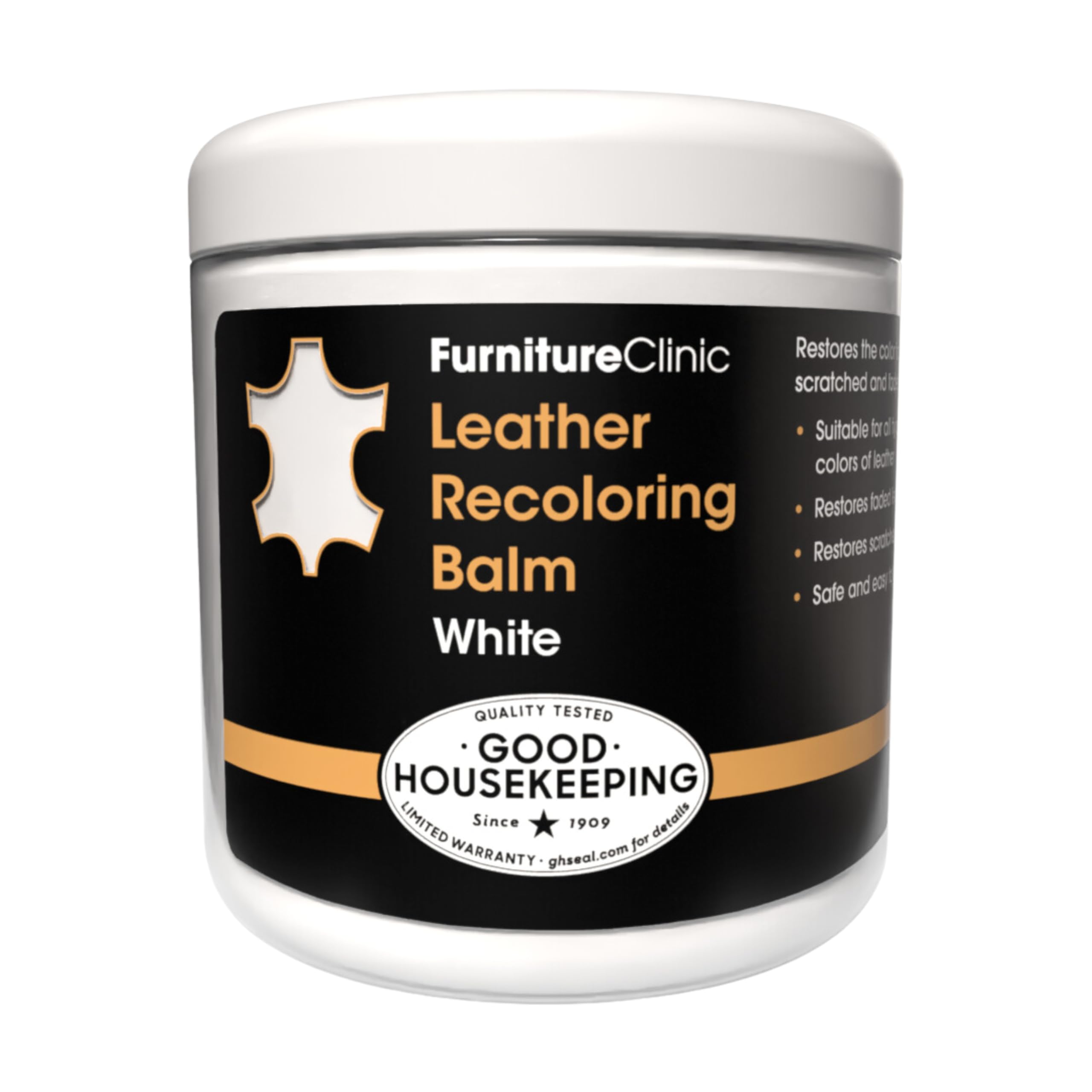 Furniture Clinic White Leather Dye & Recoloring Balm - Restore Scratched, Faded Leather on Couches, Car Seats & Furniture - Perfect for Home, Office & Auto Interior Repair