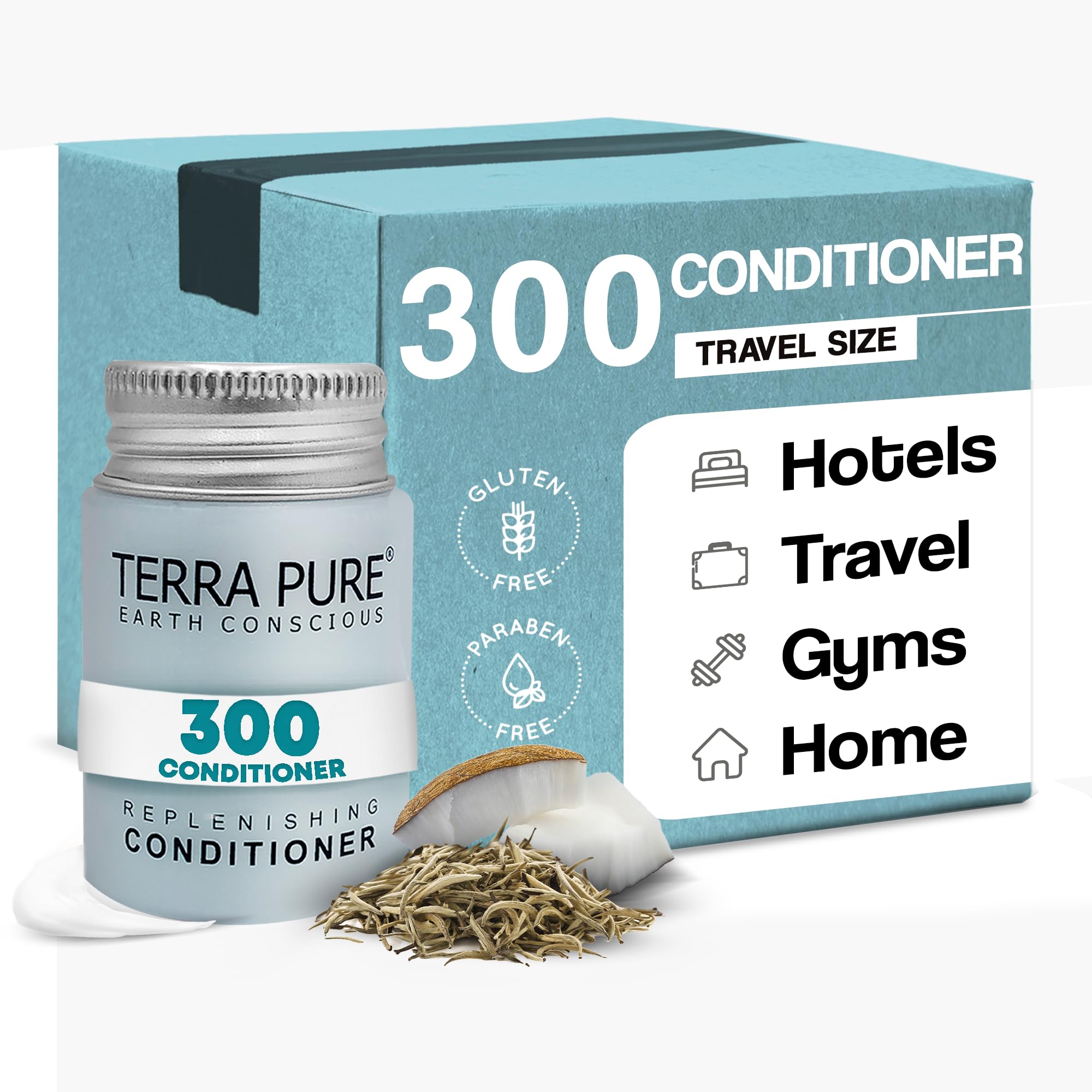 Terra Pure White Tea & Coconut Conditioner - Travel Size (1 oz) | Bulk Hotel Amenities (Case of 300) | Perfect for Hotels, Spas, Gyms & Travel Essentials