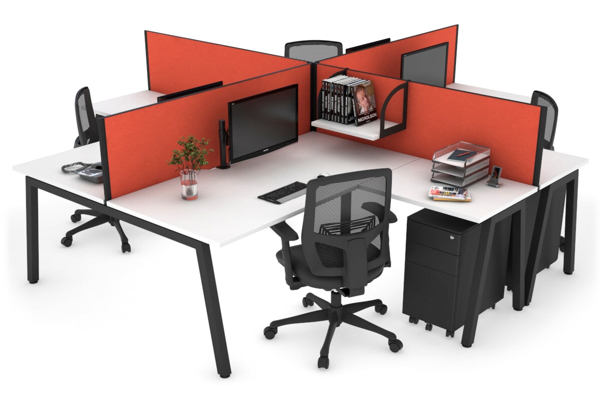 Quadro A Legs 4-Person Corner Workstation Desk - 1800L x 1800W with Cable Management Scallop for Office, Home Office & Collaborative Workspaces