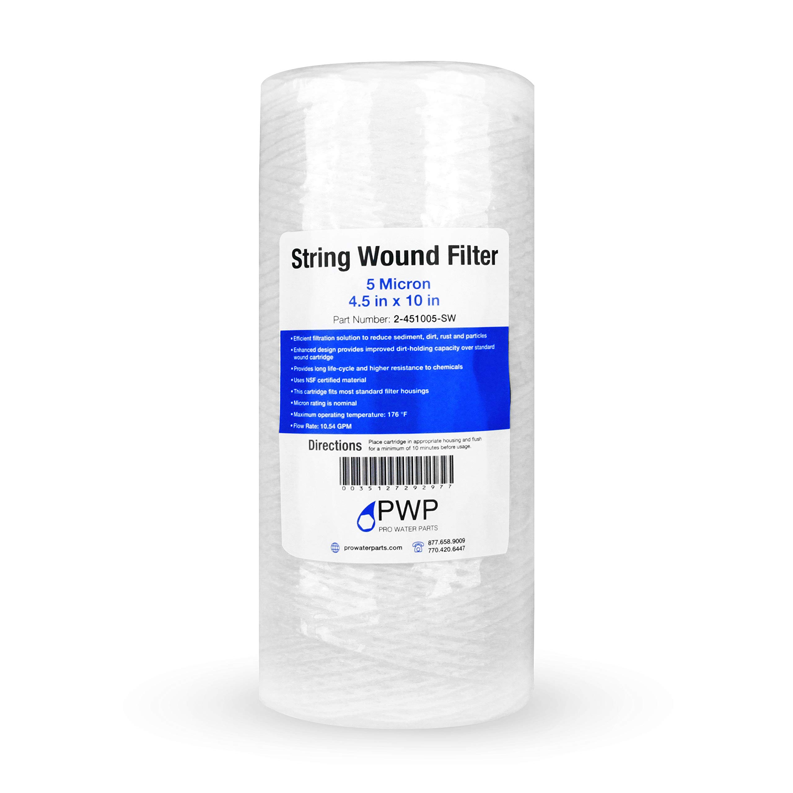 10-Pack 5 Micron String Wound Sediment Water Filter Cartridges 10x4.5