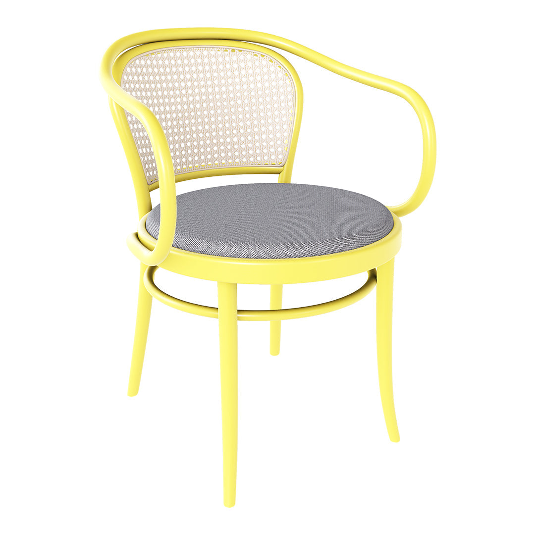 Comfortable Armchair with Cane Back & Upholstered Seat - Solid Beech Wood Frame for Living Room, Bedroom or Office