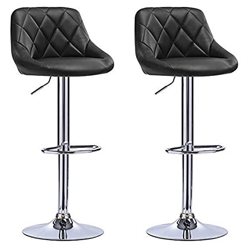 Adjustable Height Swivel Bar Stools Set of 2 - PU Leather Counter Stools for Kitchen, Bar & Dining - Indoor & Outdoor Use - Black Modern Bar Chairs for Home, Restaurant & Patio