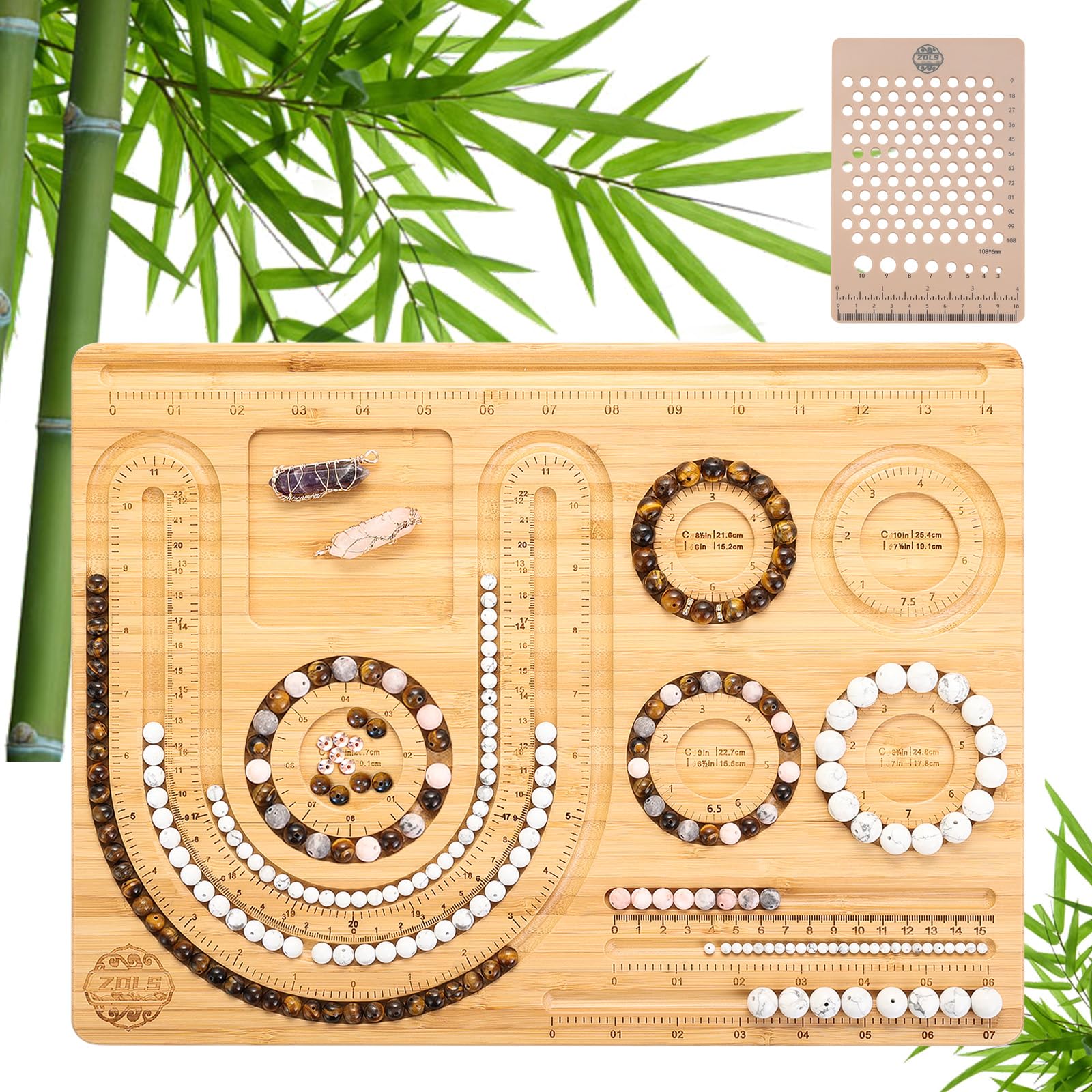 Premium Wooden Beading Board - Jewelry Making Tray with Measurement Guide for DIY Bracelets & Necklaces (15.2 x 11.2 x 0.5 Inches) - Perfect for Crafting, Bead Organizing & Gift Making at Home or Studio