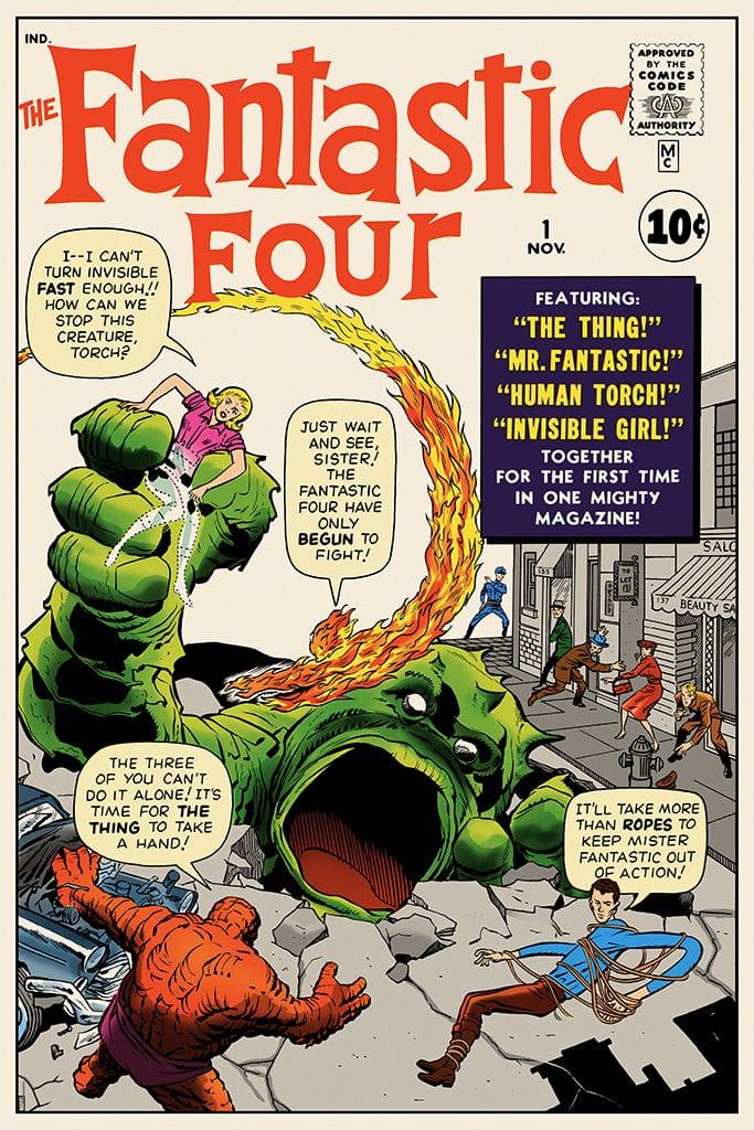 Fantastic Four #1 Screenprinted Poster - Marvel Comics Collectible Art Print for Home & Office Decor