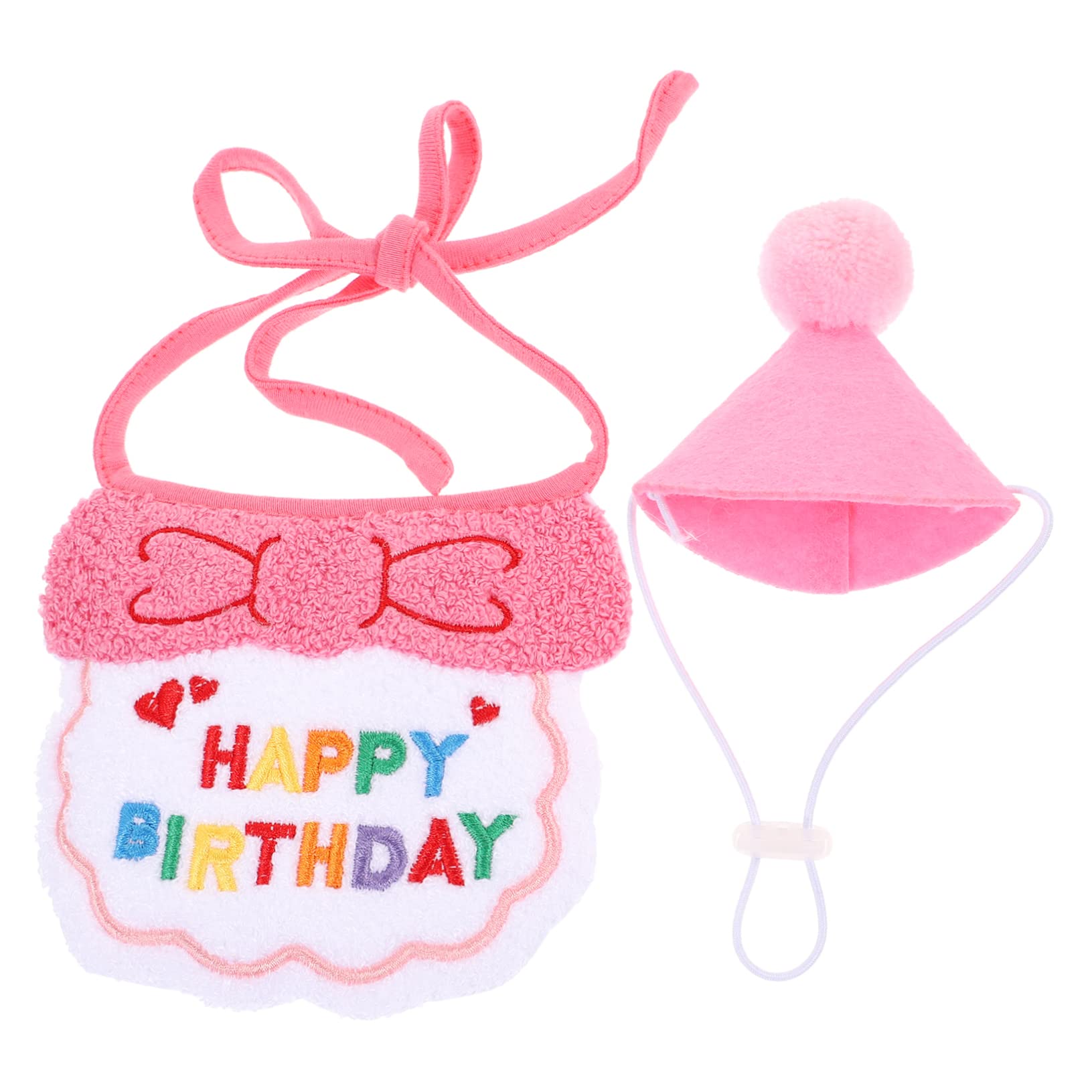 BESPORTBLE 2 Sets Pet Birthday Party Hats & Triangle Bibs - Dog & Kitten Neck Scarf Suit with Yarn Accessories for Birthday Celebrations & Photo Shoots
