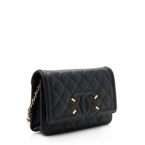 Chanel Wallet On Chain WOC CC Filigree Black Grained Calfskin Crossbody Bag - Luxury Designer Handbag for Women, Perfect for Evening Events & Daily Use