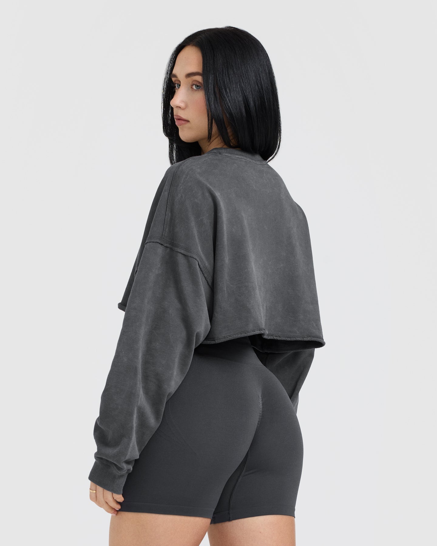 Raw Lounge Crop Sweatshirt for Women - Soft Comfortable Oversized Pullover Hoodie | Coal Black | Perfect for Yoga, Lounging & Casual Outfits