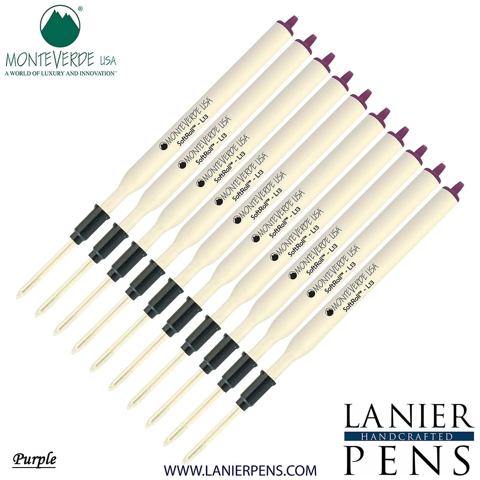 Monteverde Lamy Style Ballpoint Pen Refills - 10 Pack Purple Ink Medium Tip 0.7mm - Compatible with Most Lamy Style Pens - Ideal for Office, School & Everyday Writing