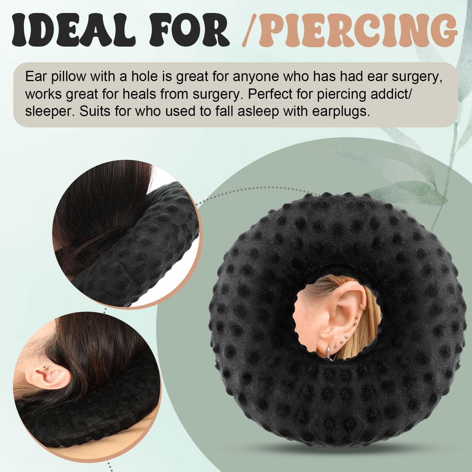 2 Pack Ear Piercing Pillow for Side Sleepers - Donut Pillow for Ear Pain Relief, Neck & Head Pressure, Tinnitus - Travel & Sleeping Aid for Pierced Ears, Headphone Users (Black) - Perfect for Post-Piercing Care & Comfortable Travel
