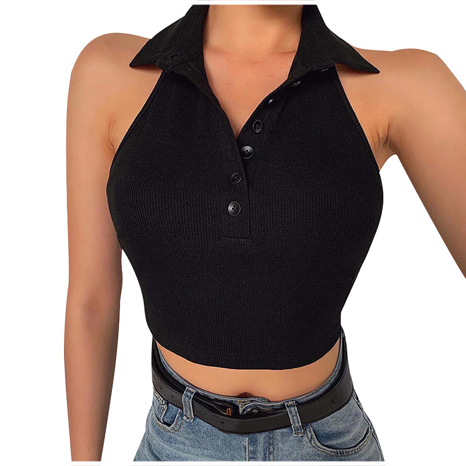 Women's Sexy Button-Down Blouse - Solid Color Short Casual V-Neck Shirt with Lapel Collar for Date Night & Office Wear