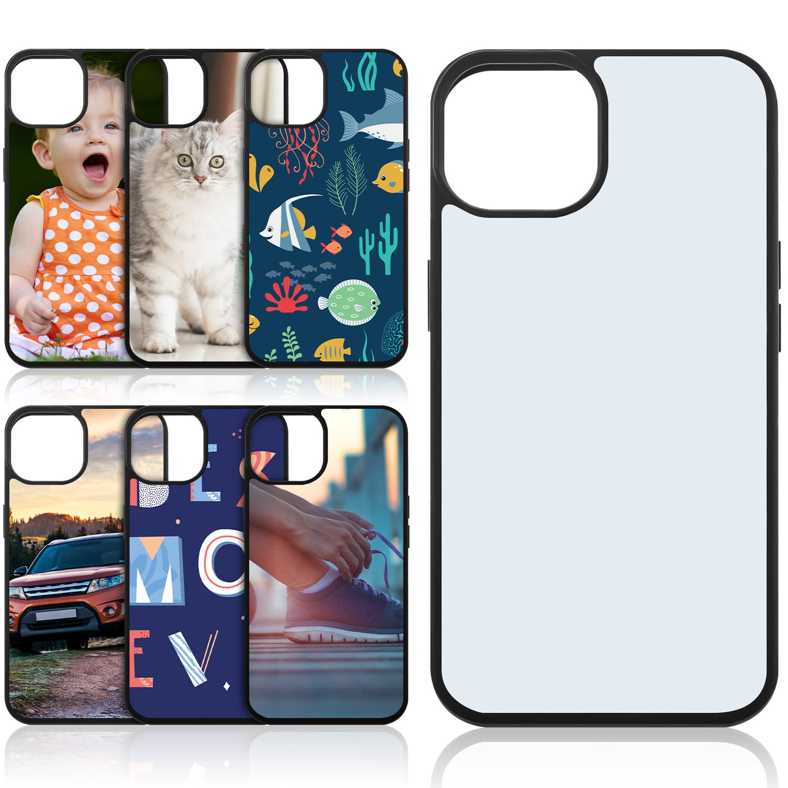 6-Piece Sublimation Blank Phone Case Set for iPhone 13 - DIY Printable Heat Press Rubber Protective Cover | Customizable Phone Accessories for Gifts, Personalization & Small Business