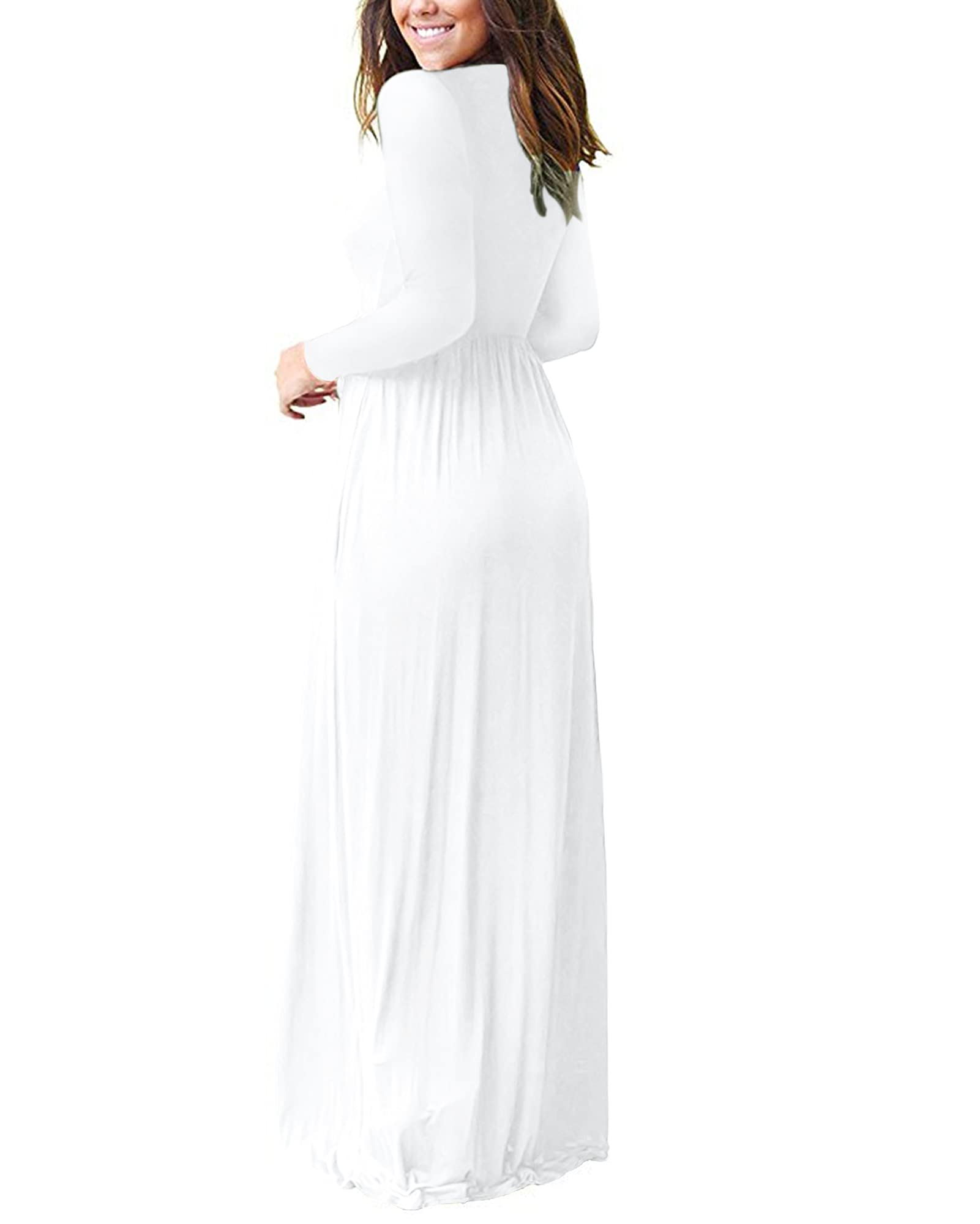 AUSELILY Women's Long Sleeve Loose Plain Maxi Dress with Pockets - Casual Boho Flowy Beach Dress for Summer, Fall, Travel & Everyday Wear