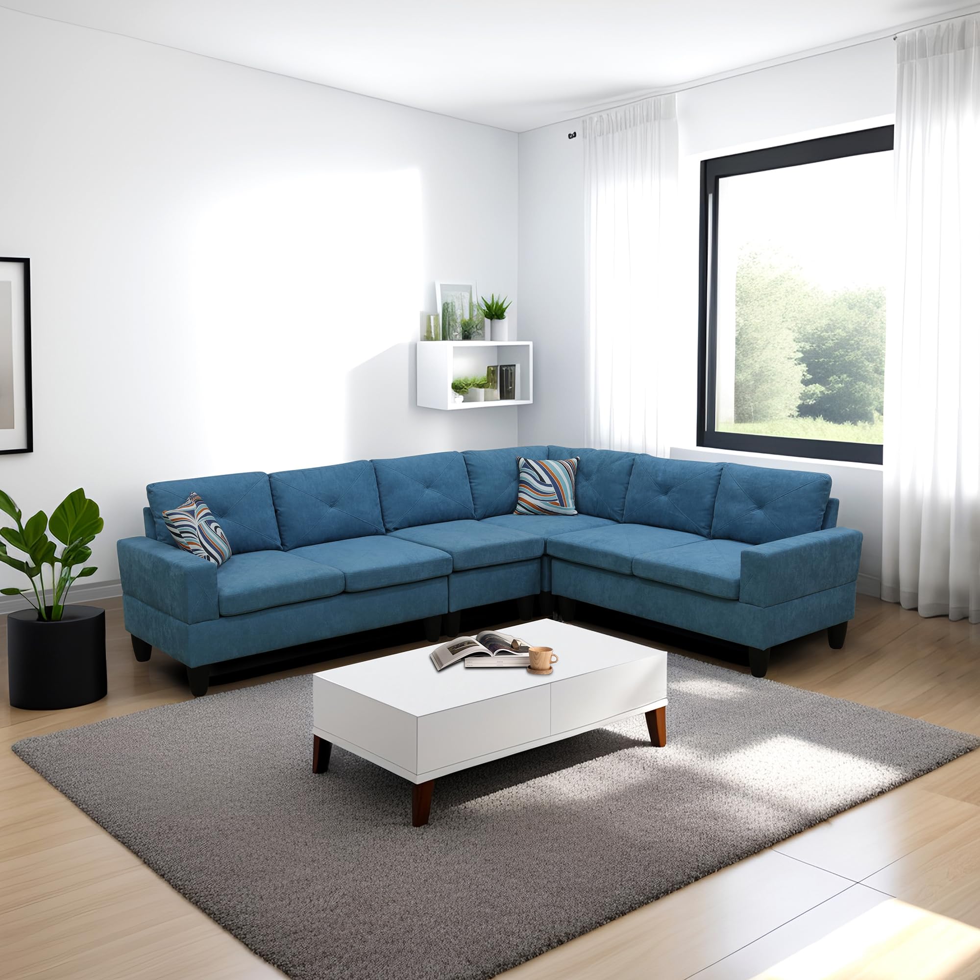 NicBex 4-Piece Modern Velvet Living Room Set - Blue Modular Sectional Sofa & Loveseat | Contemporary Furniture for Small Spaces & Apartments | Perfect for Entertaining & Family Movie Nights