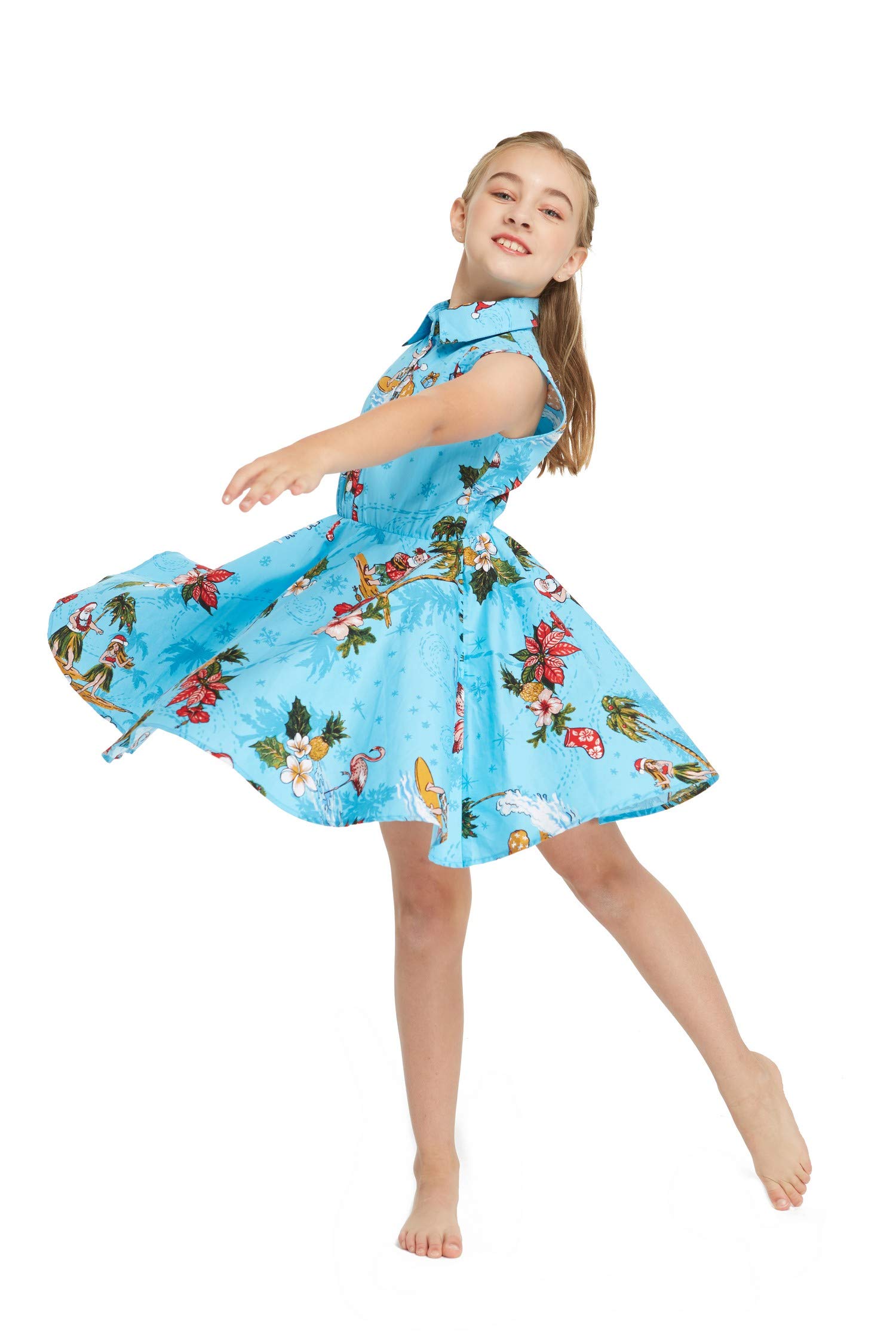 **Hawaiian Luau Matching Siblings Outfit - Girl's Shirt Dress & Boy's Shirt - Santa in Hawaii Theme - Perfect for Family Vacations, Beach Parties, and Holiday Photos**