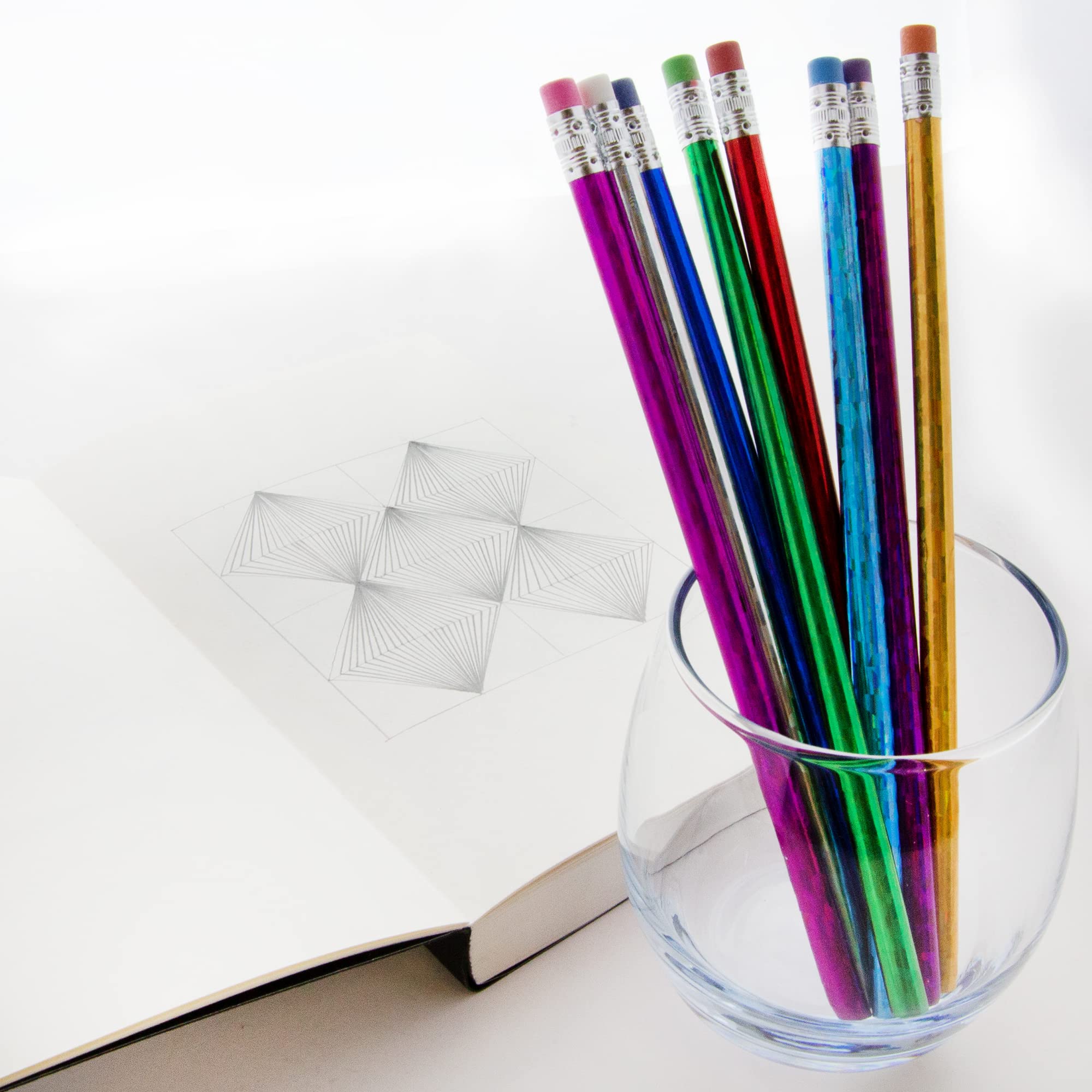 BAZIC Metallic Glitter Pencils 8-Pack with Eraser for School & Office