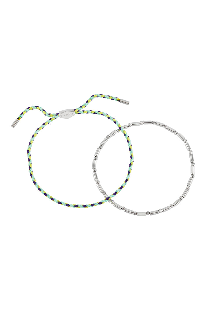 Men's Green Cord & Beaded Stretch Bracelet Set - Adjustable Wristband for Casual Wear, Gifts & Outdoor Activities