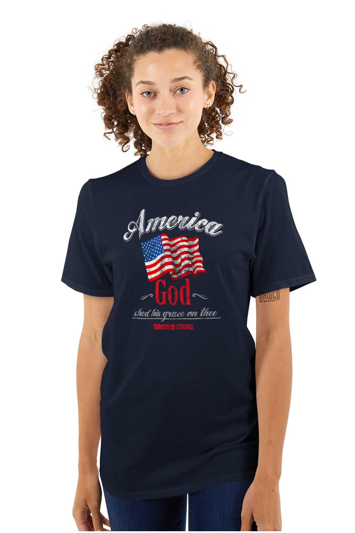 America God Shed Grace On Thee Graphic T-Shirt for Men & Women - Patriotic Unisex Cotton Tee for 4th of July, Veterans Day & American Pride Events
