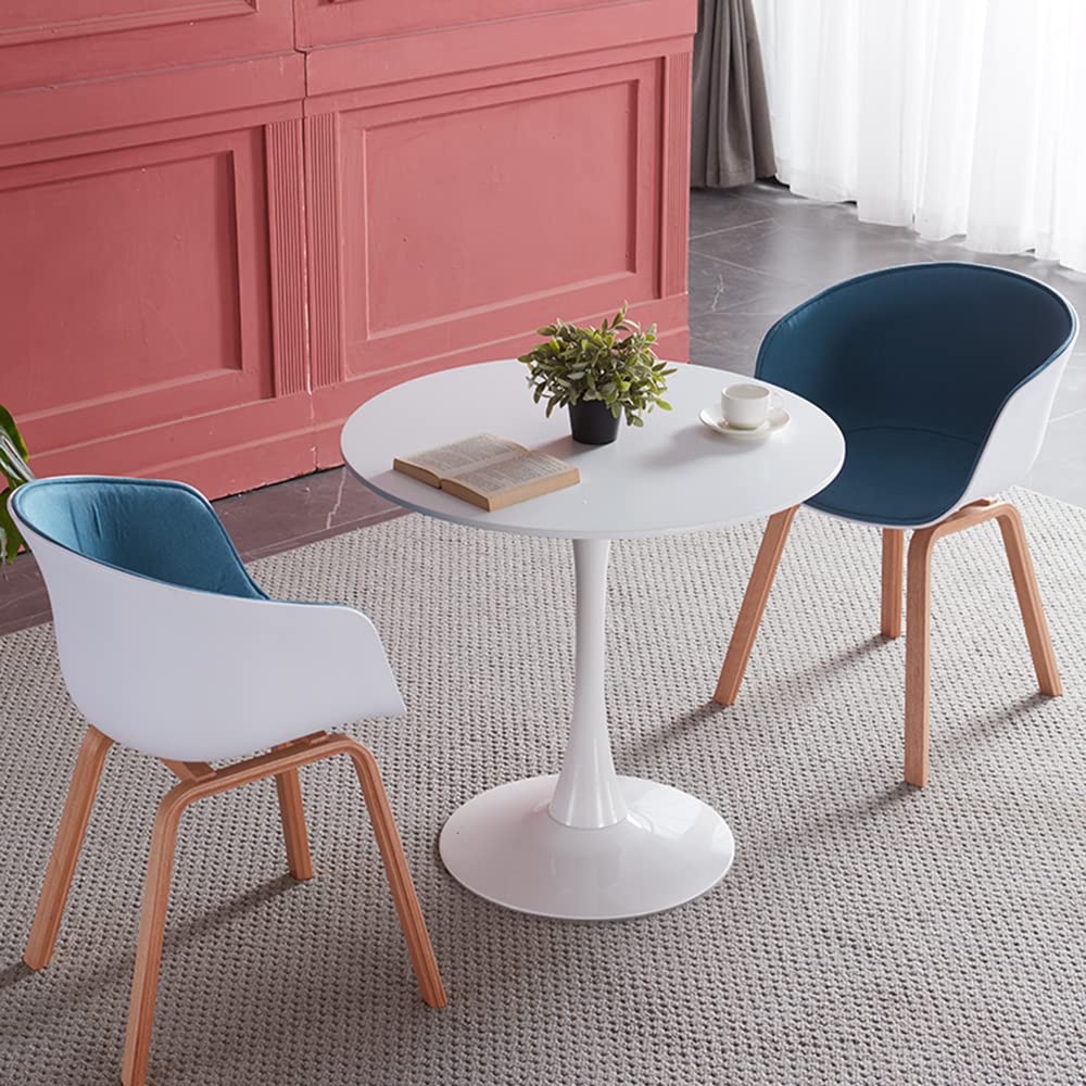 Modern Round Wooden Dining Table & Coffee Table with Metal Base - White 27.6