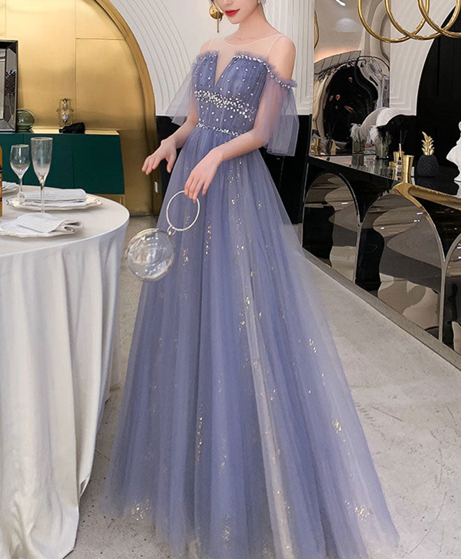 Elegant Royal Blue Tulle Lace Long Prom Dress with Floral Appliques - Formal Evening Gown for Homecoming, Quinceañera & Special Occasions